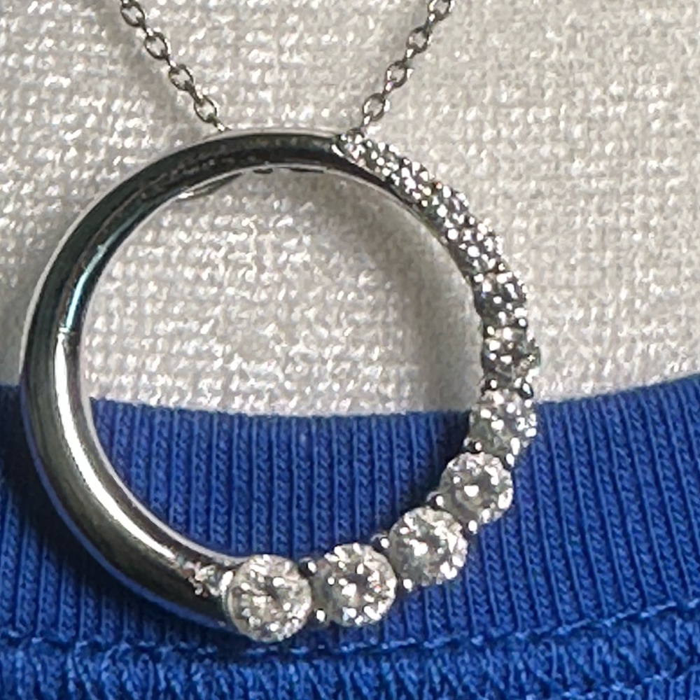 Silver Tone Circle Pendant Necklace with Clear Crystals